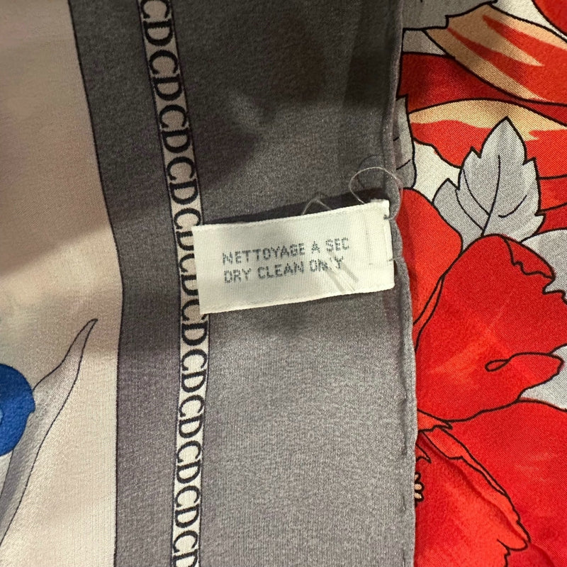 DIOR Scarf, Blue Gray with Blue & Red Floral Pattern, with Tag