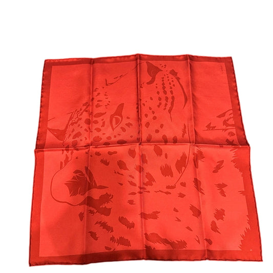 CARTIER square scarf, pink jacquard pattern, silk scarf with jaguar motif, red, animal print, with box