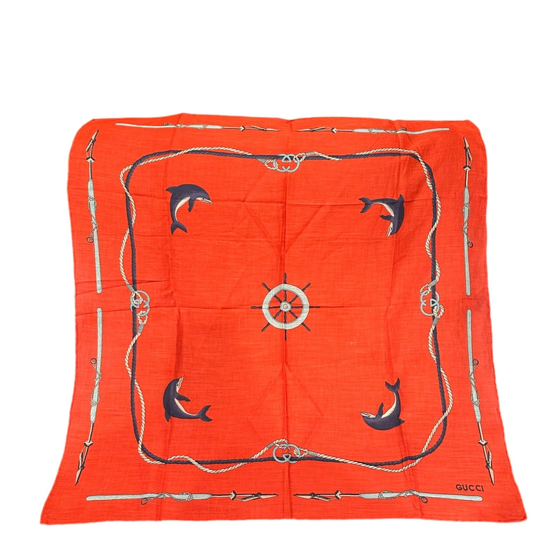 GUCCI Red Dolphin Pattern Scarf Handkerchief, No Tag