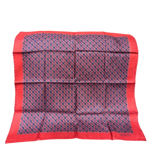 GUCCI red and navy check scarf/handkerchief, no care label