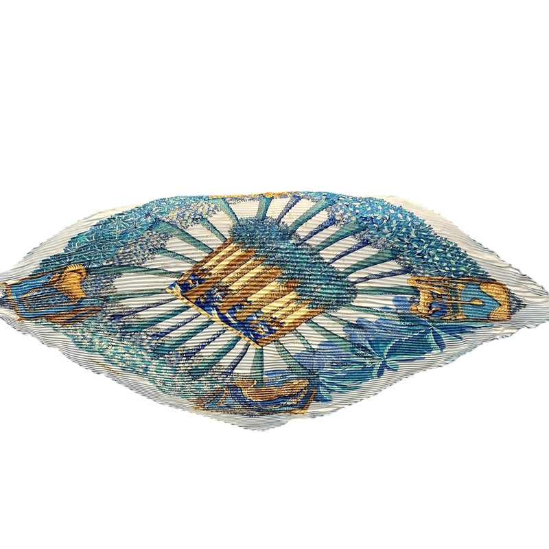HERMES  Pleated Scarf, Triangle, Blue Tone, With Tag & Box