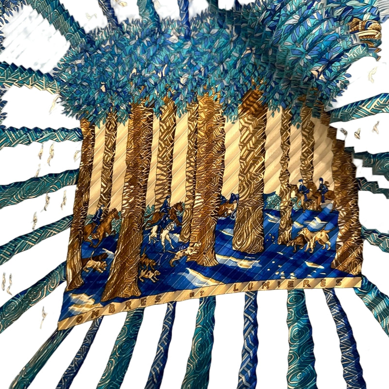 HERMES  Pleated Scarf, Triangle, Blue Tone, With Tag & Box
