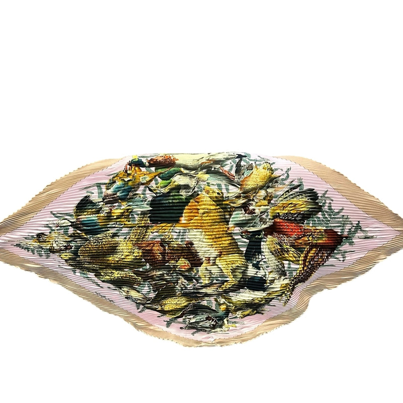 HERMES Pleated Carre Silk Scarf Pink With Box
