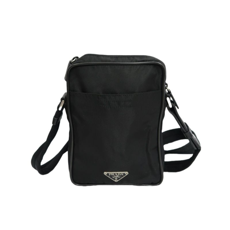 Prada Nylon Shoulder Bag in Black with Silver Hardware