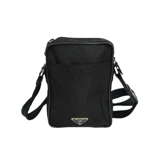 Prada Nylon Shoulder Bag in Black with Silver Hardware