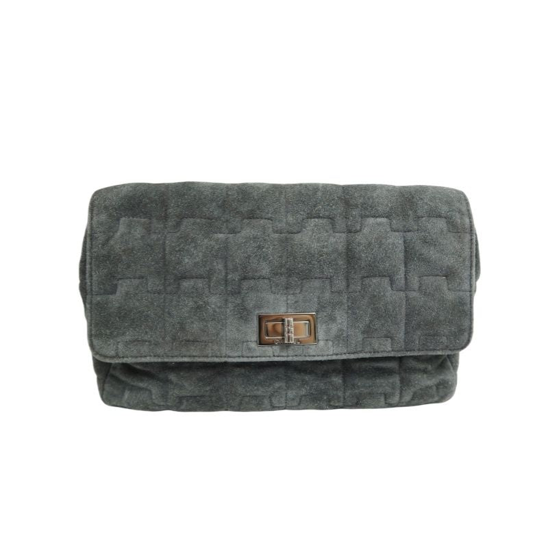 Chanel 2.55 Tweed & Suede Shoulder Bag in Black with Silver Hardware