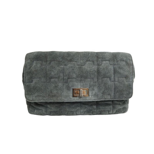 Chanel 2.55 Tweed & Suede Shoulder Bag in Black with Silver Hardware