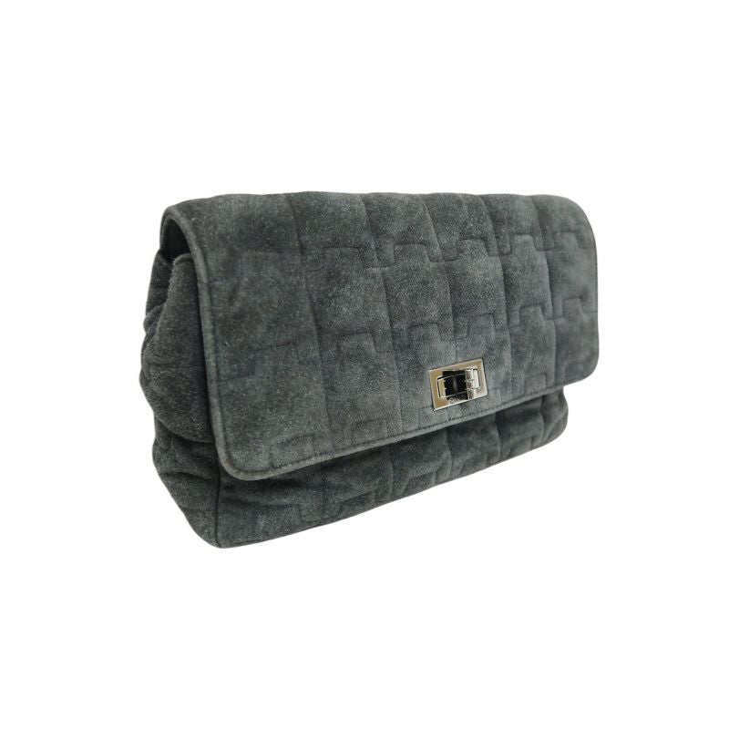 Chanel 2.55 Tweed & Suede Shoulder Bag in Black with Silver Hardware