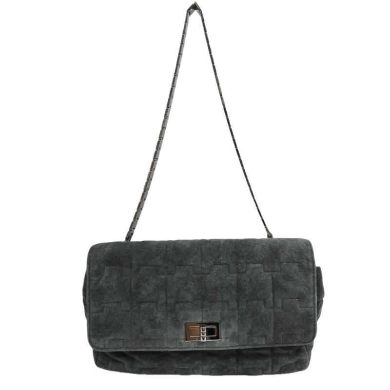 Chanel 2.55 Tweed & Suede Shoulder Bag in Black with Silver Hardware
