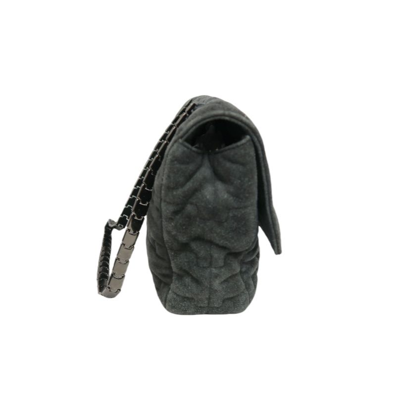 Chanel 2.55 Tweed & Suede Shoulder Bag in Black with Silver Hardware