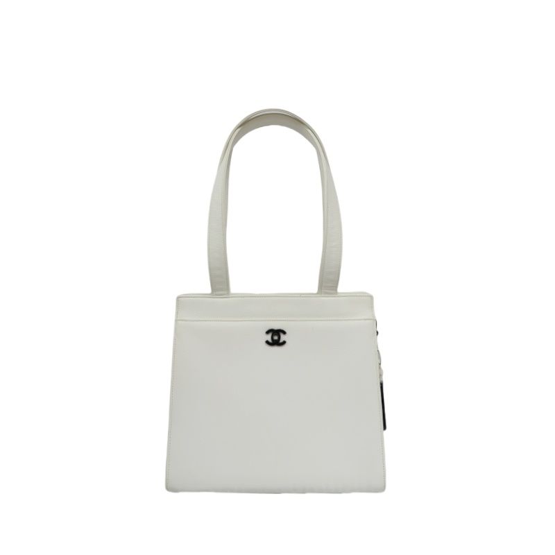 Chanel Coco Mark Tote Bag in White Caviar Leather