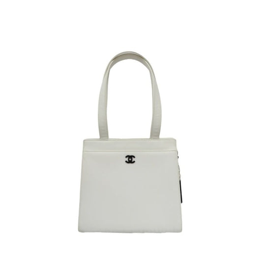 Chanel Coco Mark Tote Bag in White Caviar Leather