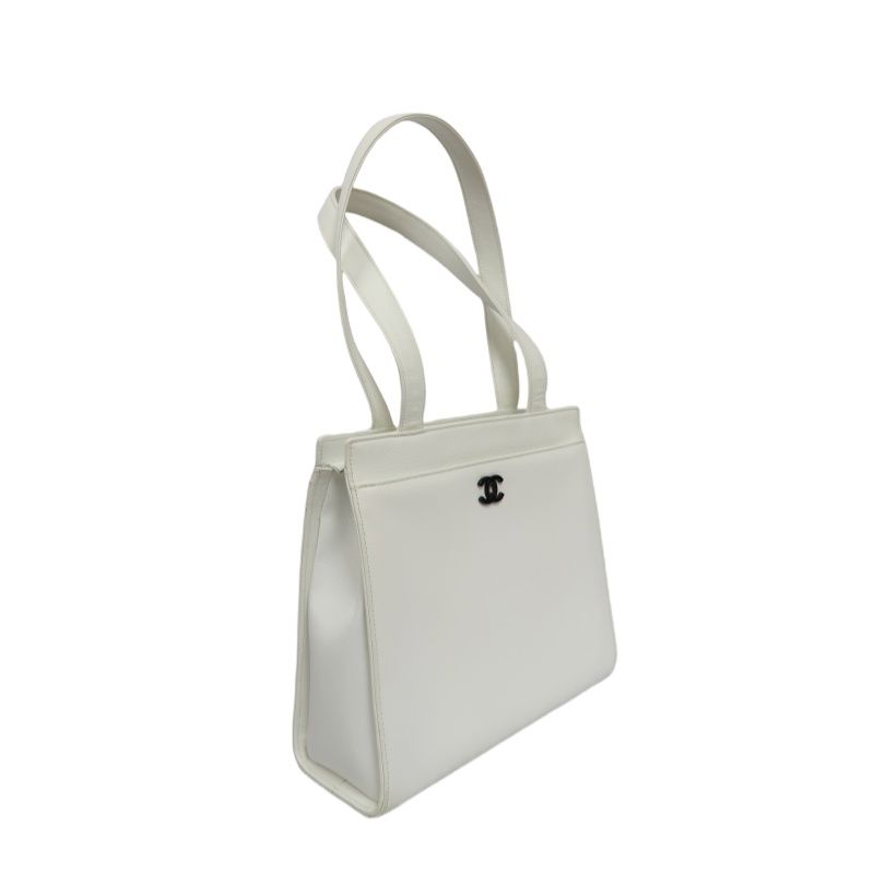 Chanel Coco Mark Tote Bag in White Caviar Leather