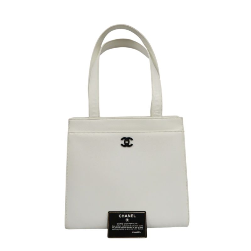 Chanel Coco Mark Tote Bag in White Caviar Leather