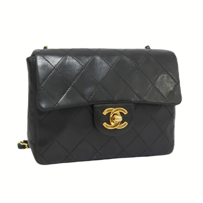 CHANEL Quilted 20 Classic Flap Chain Crossbody Bag, Black Lambskin, Gold-Tone Hardware