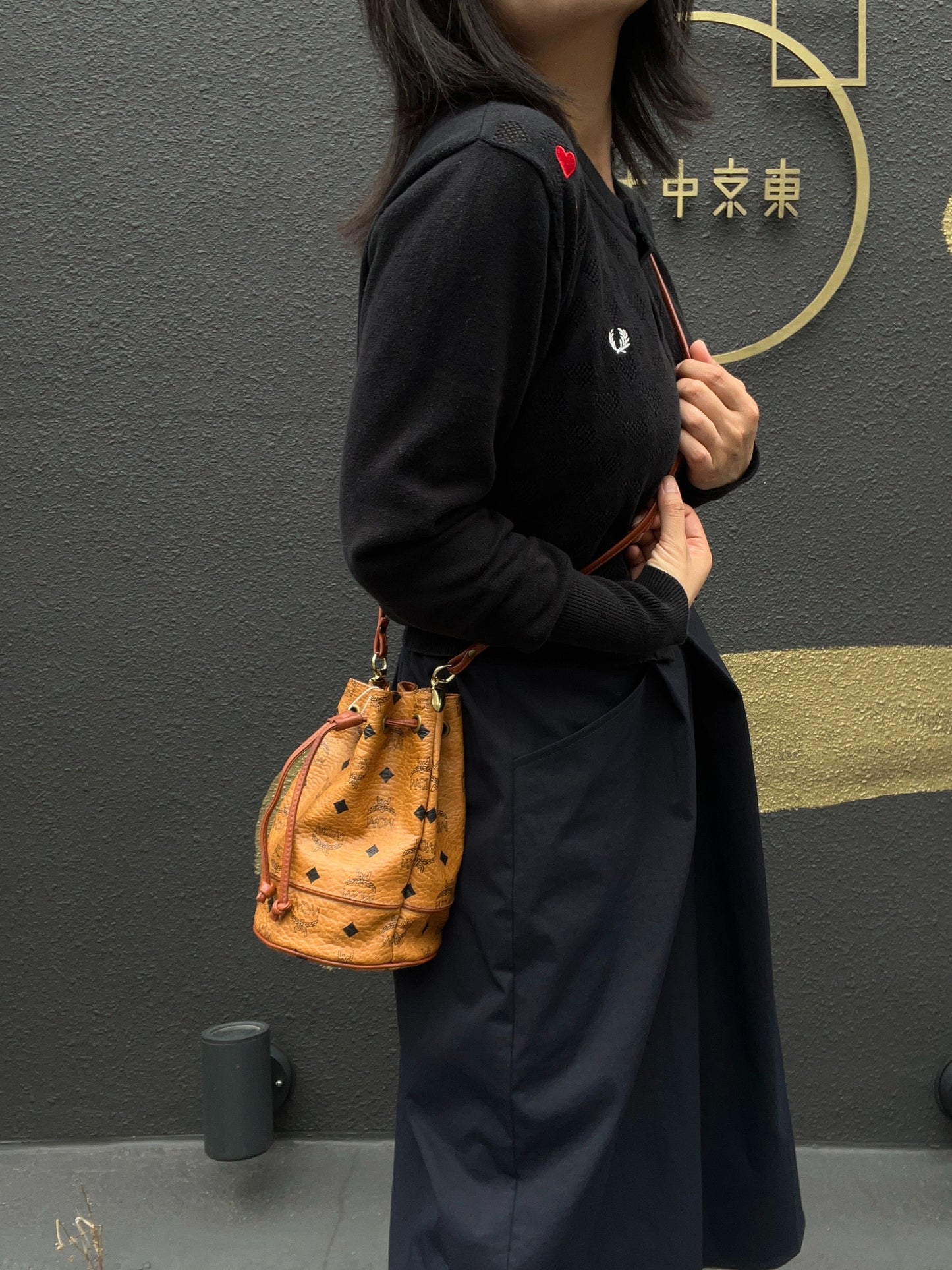 MCM Visetos Drawstring Bucket Shoulder Bag