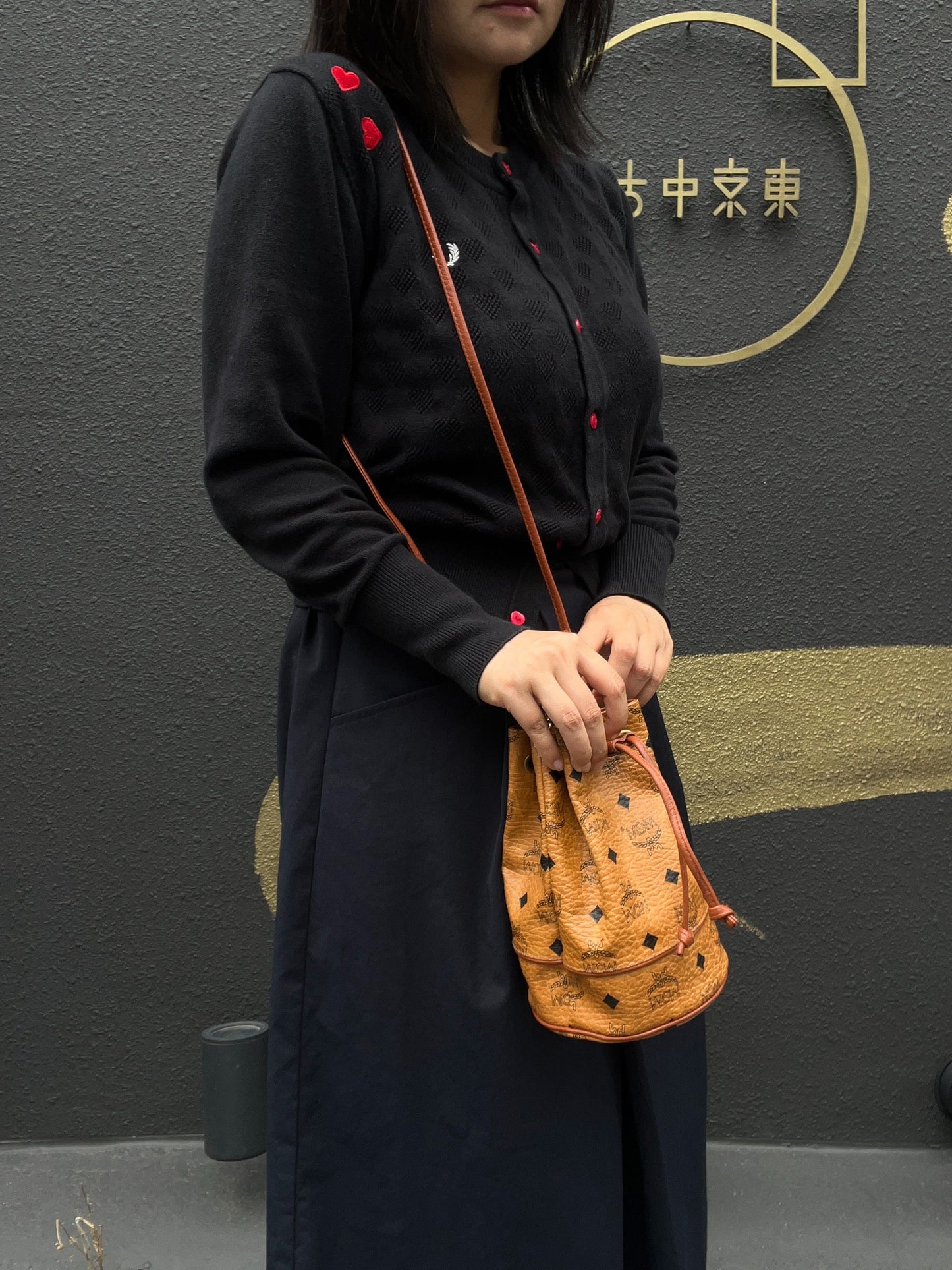 MCM Visetos Drawstring Bucket Shoulder Bag