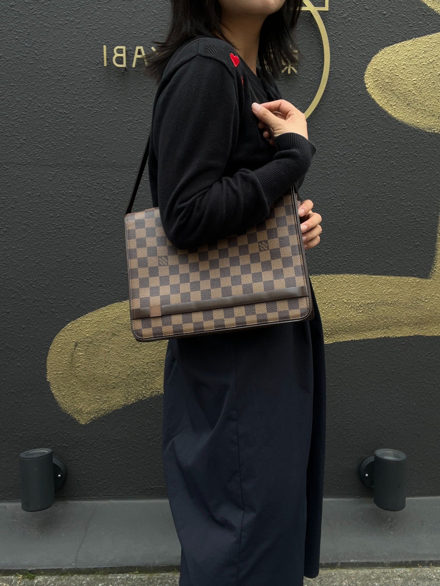 LOUIS VUITTON Tribeca Carré Handbag, Damier Coated Canvas, Brown, Armpit Bag