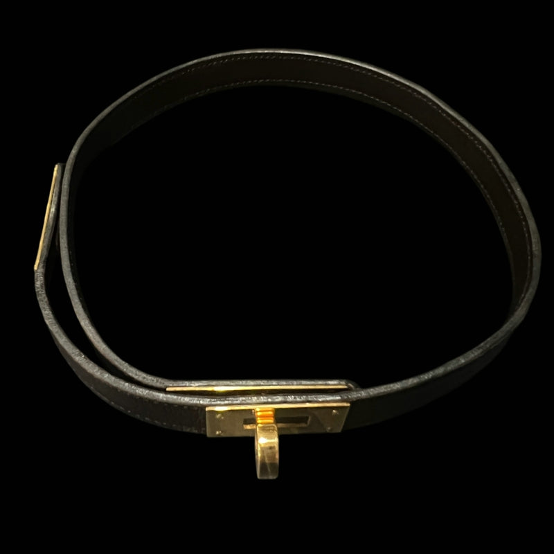 HERMES Kelly Belt, □F, Black, Gold Hardware