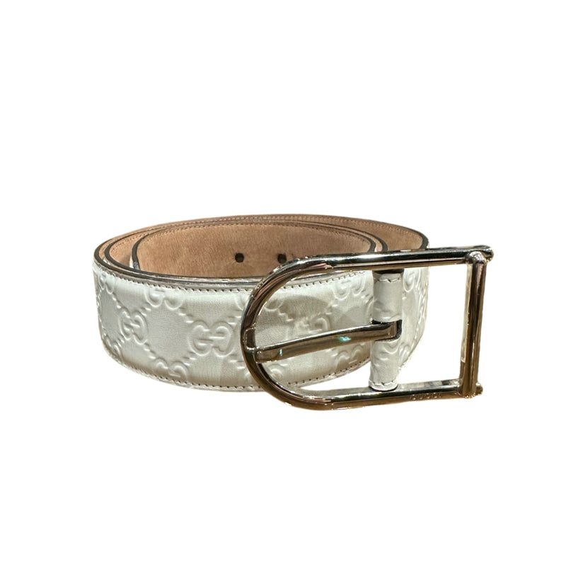 GUCCI White Embossed Leather Belt