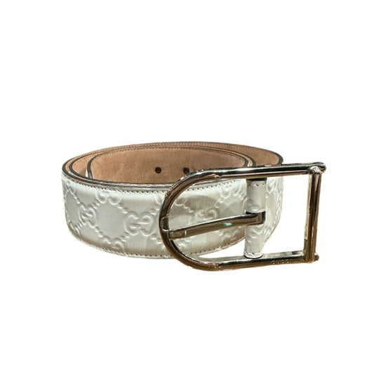 GUCCI White Embossed Leather Belt