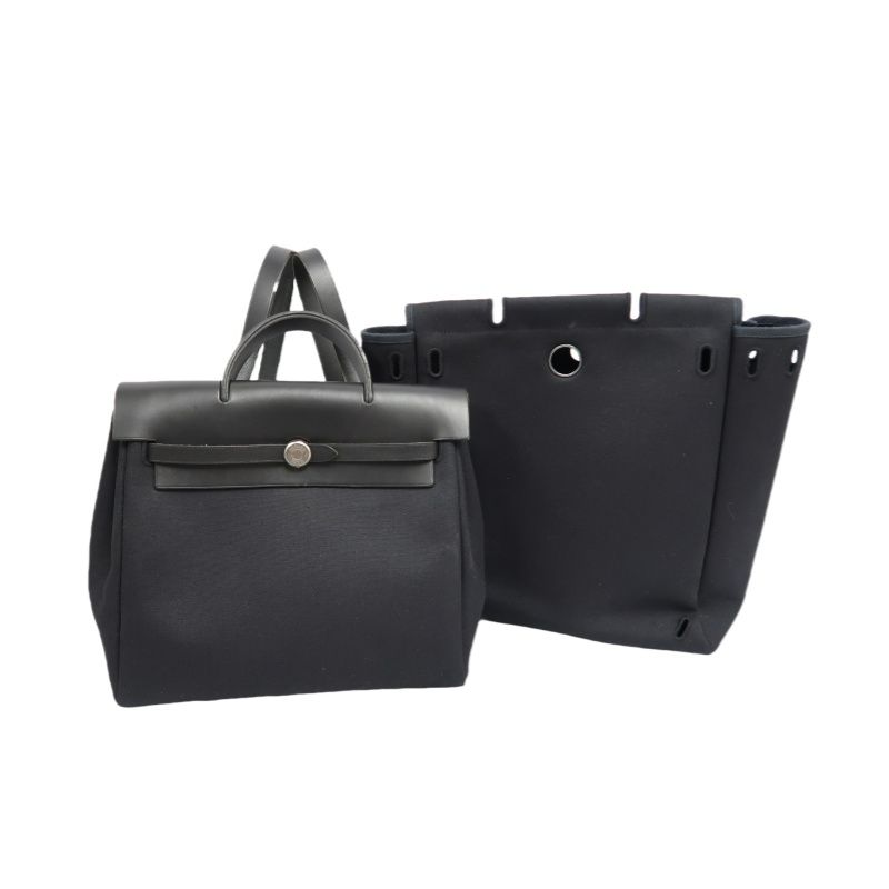 Hermes Ale Bag Ad PM 2-in-1 Canvas Backpack/Handbag Black with Silver Hardware Full Set (Padlock, Strap, 2 Keys, Clochette & Dust Bag)