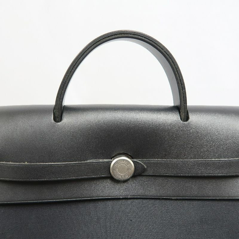 Hermes Ale Bag Ad PM 2-in-1 Canvas Backpack/Handbag Black with Silver Hardware Full Set (Padlock, Strap, 2 Keys, Clochette & Dust Bag)