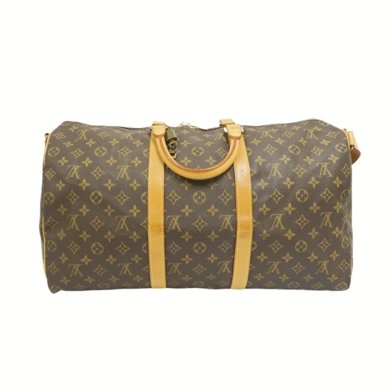 LOUIS VUITTON Keepall Bandoulière 50 Boston Bag, Monogram Coated Canvas, With Cadena·Strap·2 Keys·Name Tag·Pochette