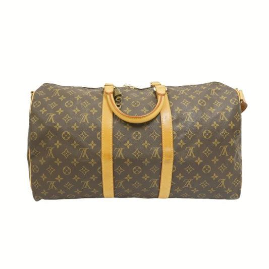LOUIS VUITTON Keepall Bandoulière 50 Boston Bag, Monogram Coated Canvas, With Cadena·Strap·2 Keys·Name Tag·Pochette