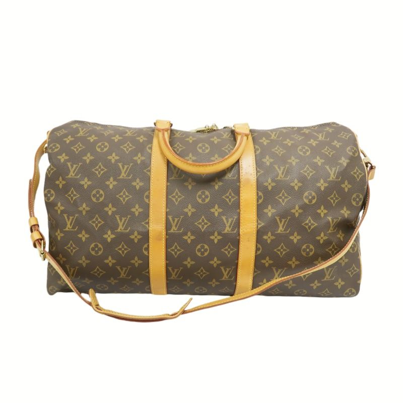 LOUIS VUITTON Keepall Bandoulière 50 Boston Bag, Monogram Coated Canvas, With Cadena·Strap·2 Keys·Name Tag·Pochette