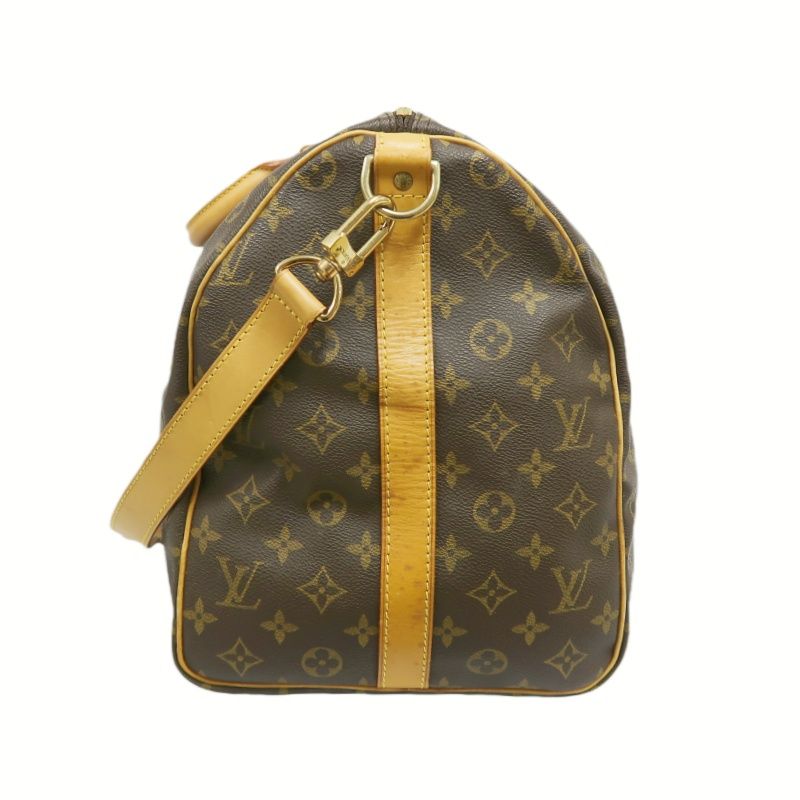 LOUIS VUITTON Keepall Bandoulière 50 Boston Bag, Monogram Coated Canvas, With Cadena·Strap·2 Keys·Name Tag·Pochette