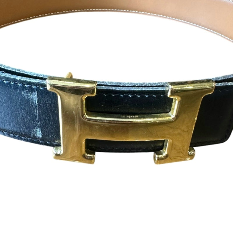 ERMES H Belt, Black / Brown, Gold Hardware, with box