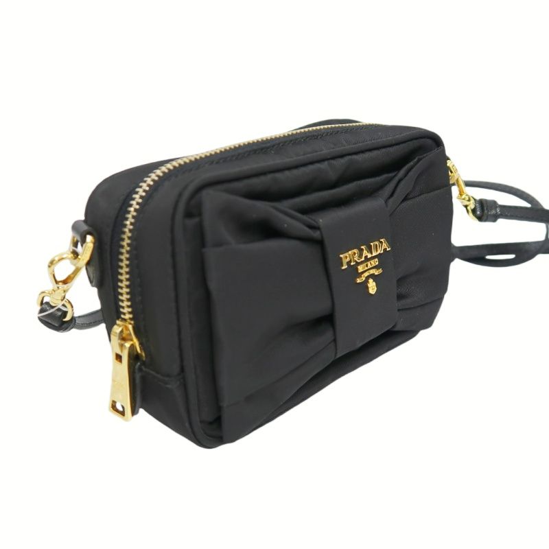 Prada Nylon Ribbon Shoulder Bag in Black with Gold Hardware