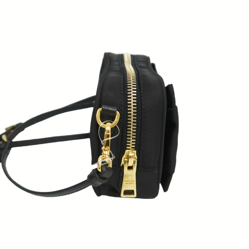 Prada Nylon Ribbon Shoulder Bag in Black with Gold Hardware