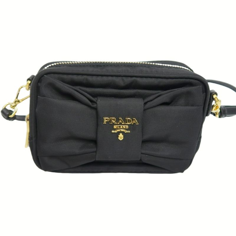 Prada Nylon Ribbon Shoulder Bag in Black with Gold Hardware