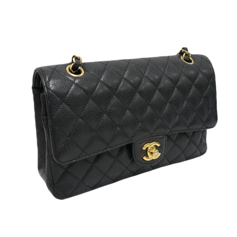 CHANEL Quilted Classic Flap Shoulder Bag, Caviar Leather, Black, Gold-Tone Hardware