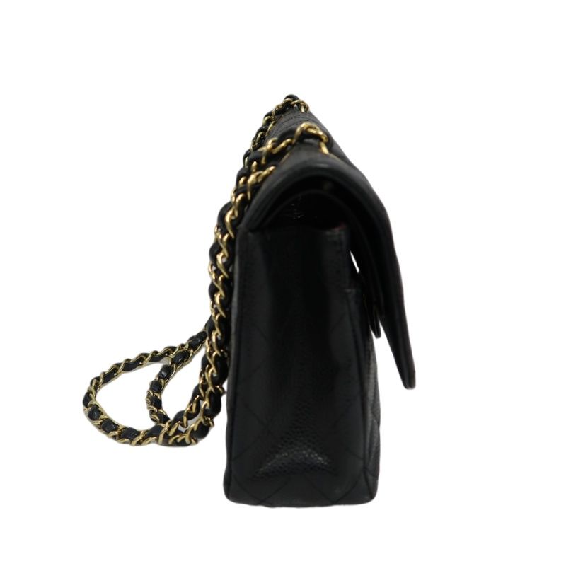 CHANEL Quilted Classic Flap Shoulder Bag, Caviar Leather, Black, Gold-Tone Hardware