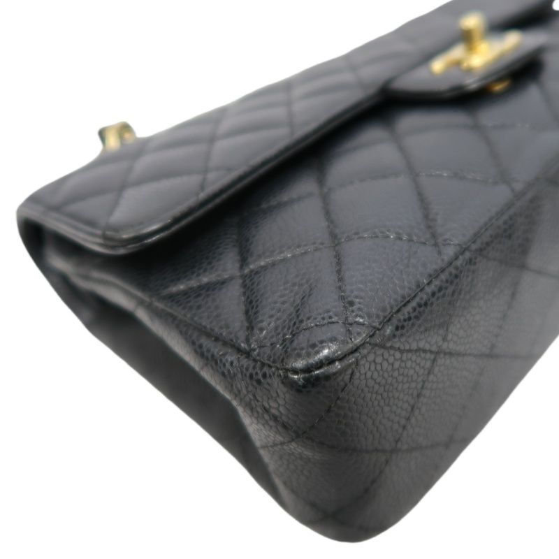 CHANEL Quilted Classic Flap Shoulder Bag, Caviar Leather, Black, Gold-Tone Hardware