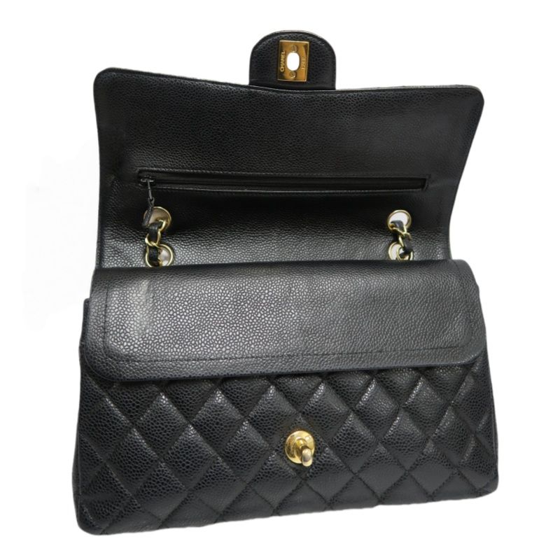 CHANEL Quilted Classic Flap Shoulder Bag, Caviar Leather, Black, Gold-Tone Hardware