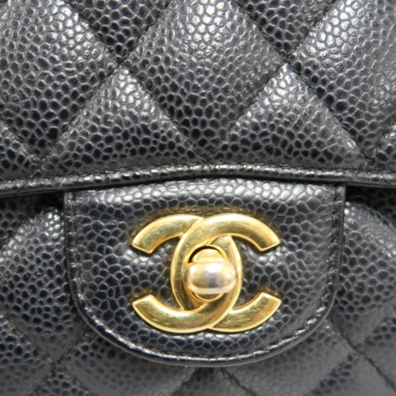 CHANEL Quilted Classic Flap Shoulder Bag, Caviar Leather, Black, Gold-Tone Hardware