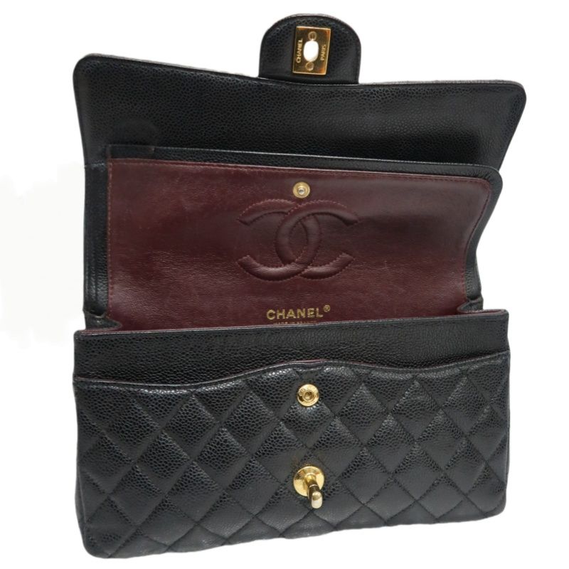 CHANEL Quilted Classic Flap Shoulder Bag, Caviar Leather, Black, Gold-Tone Hardware
