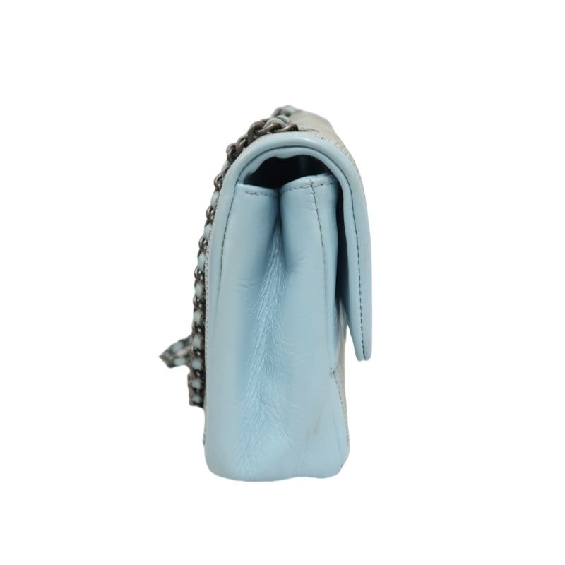 CHANEL Classic Flap Shoulder Bag Lambskin Blue Silver Hardware