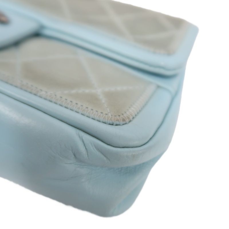 CHANEL Classic Flap Shoulder Bag Lambskin Blue Silver Hardware