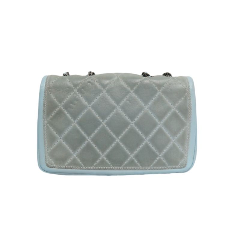 CHANEL Classic Flap Shoulder Bag Lambskin Blue Silver Hardware