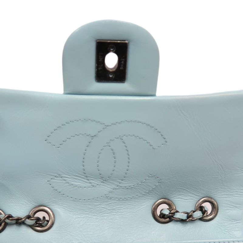 CHANEL Classic Flap Shoulder Bag Lambskin Blue Silver Hardware