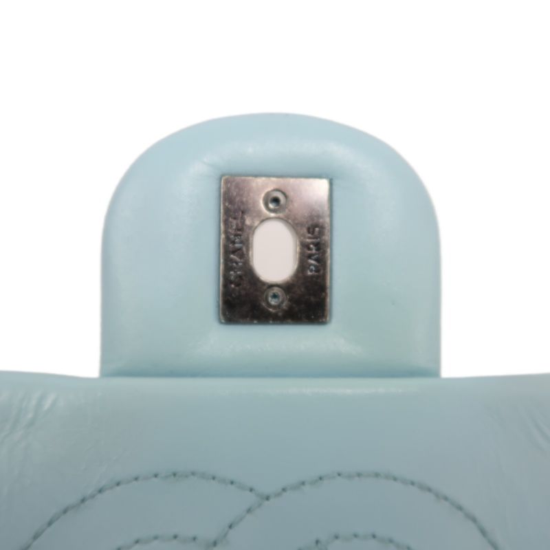 CHANEL Classic Flap Shoulder Bag Lambskin Blue Silver Hardware
