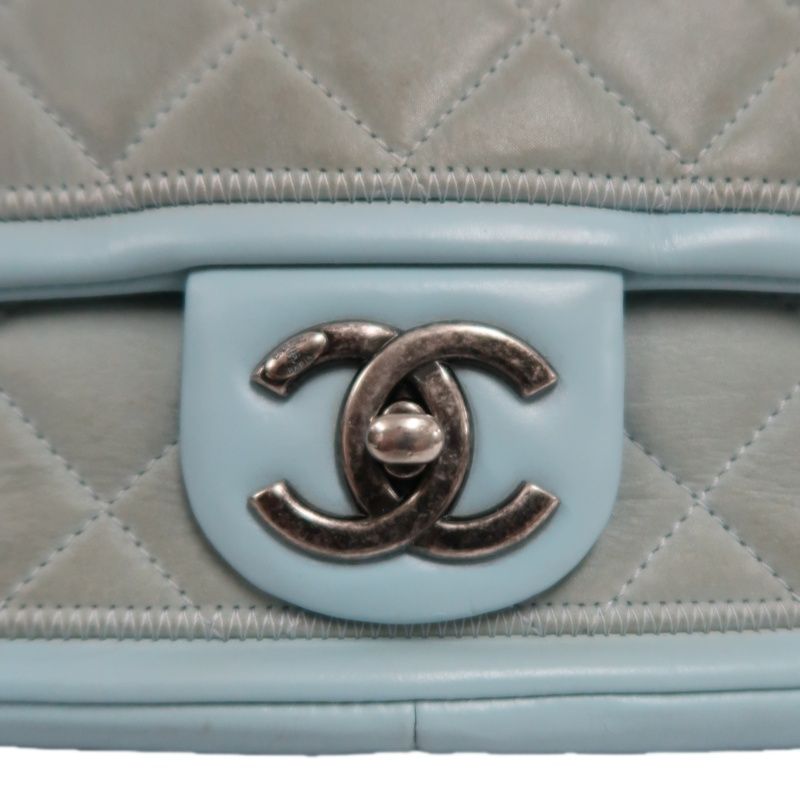 CHANEL Classic Flap Shoulder Bag Lambskin Blue Silver Hardware