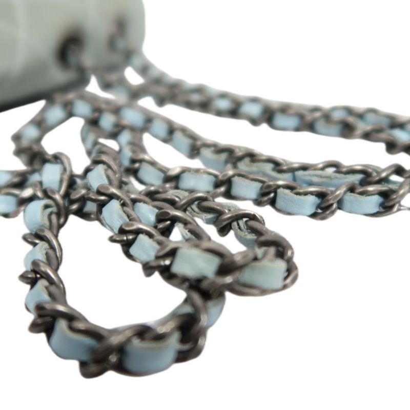 CHANEL Classic Flap Shoulder Bag Lambskin Blue Silver Hardware