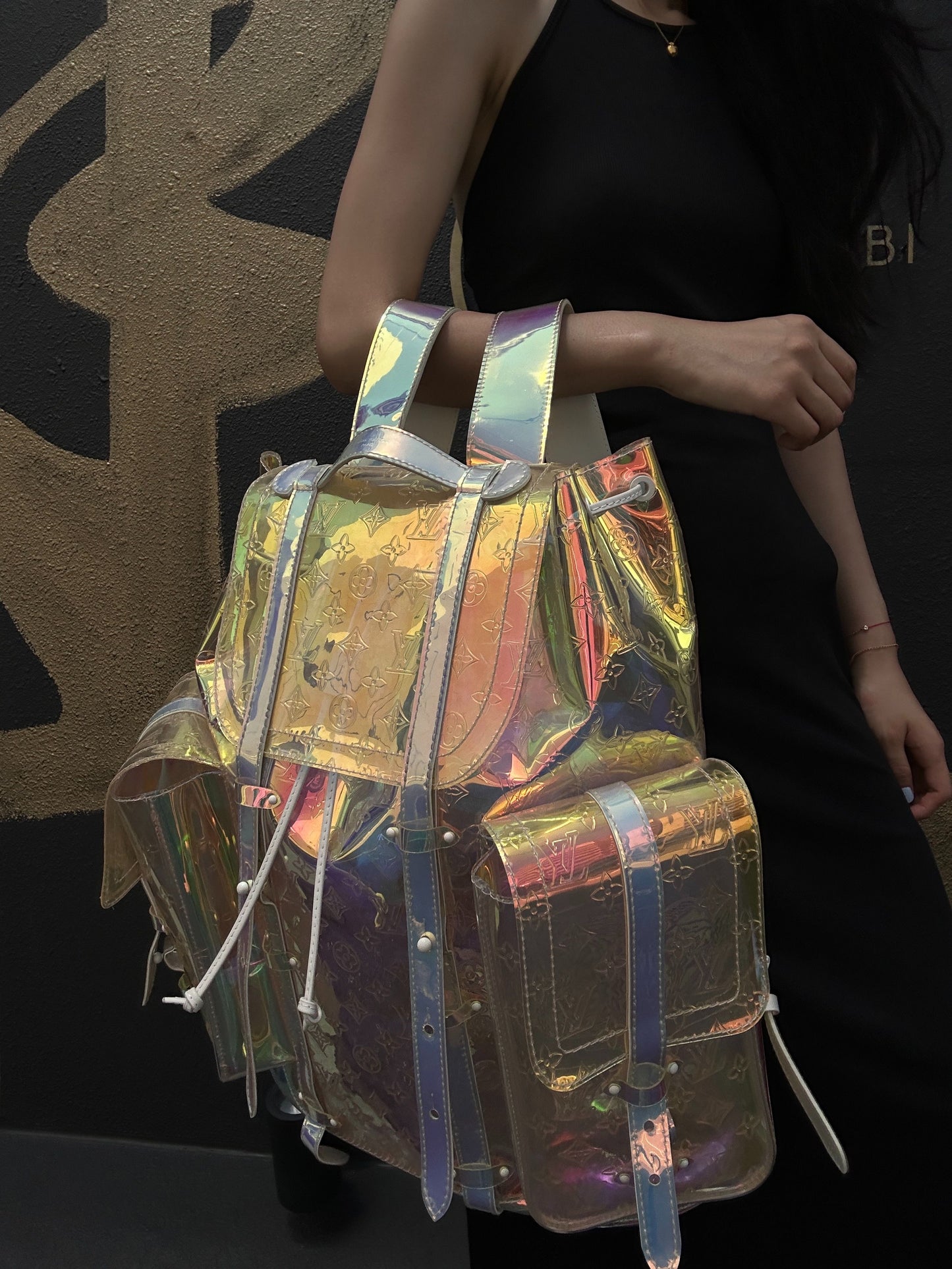 Louis Vuitton Christopher GM Backpack, Prism, Day Bag, with Dust Bag (Transparent PVC Material)