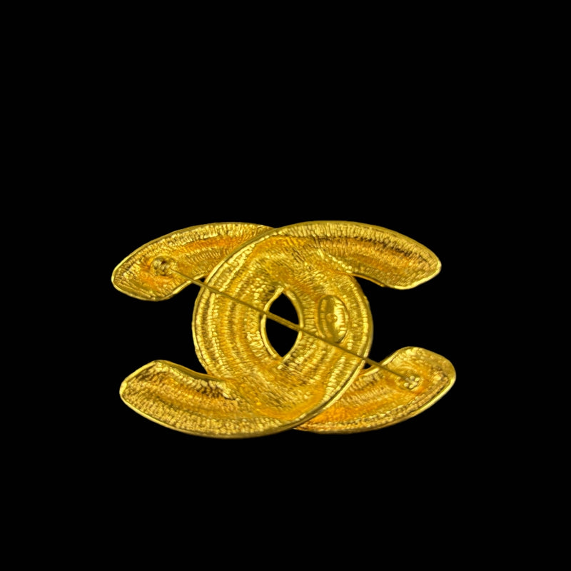 CHANEL Gold Alloy Logo Brooch With Gold Plating & Gold Hardware
